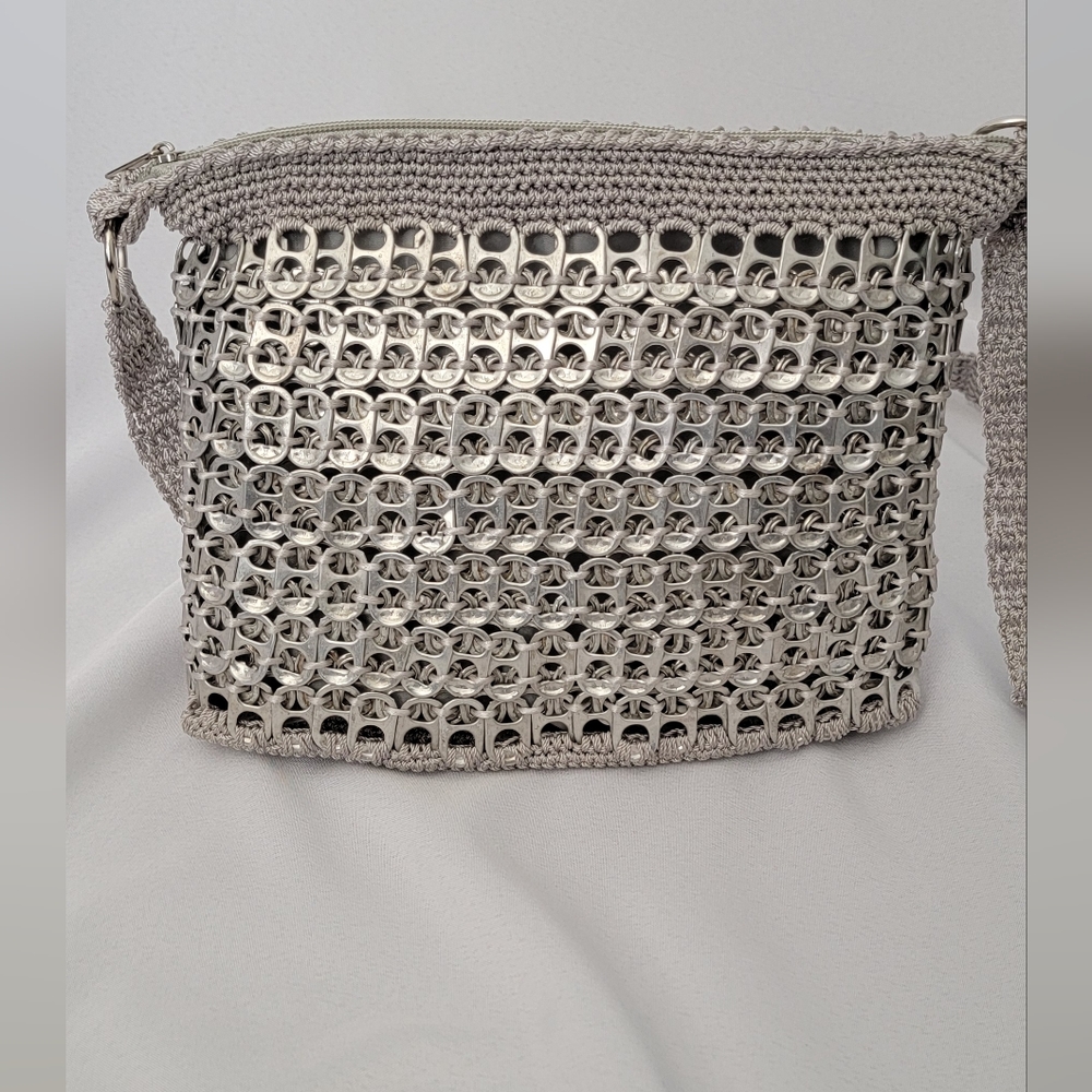 Handmade Silver & Gray Pop Tab/Crochet Crossbody